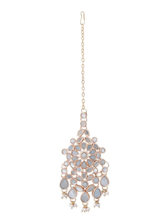 Rose Gold-Plated Mirror-Studded Jewellery Set With Maangtika