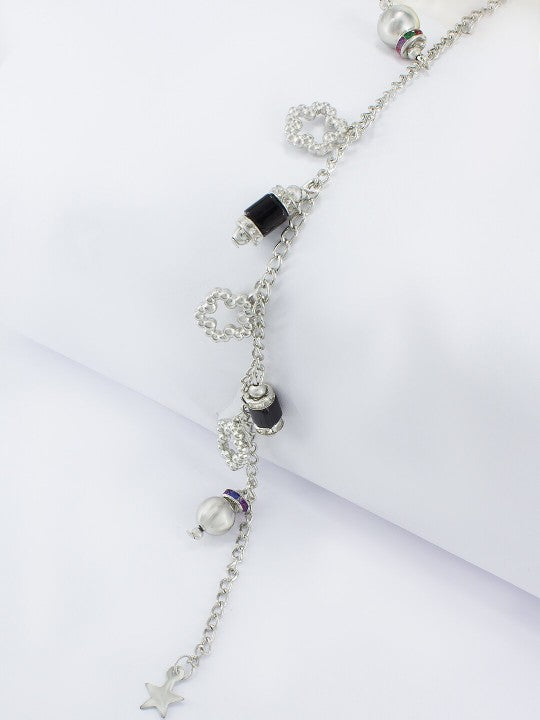 Silver-Plated Stones-Studded Beaded Anklet For Women