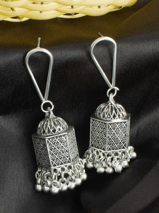 Silver Plated Oxidised Dome Shaped Jhumkas