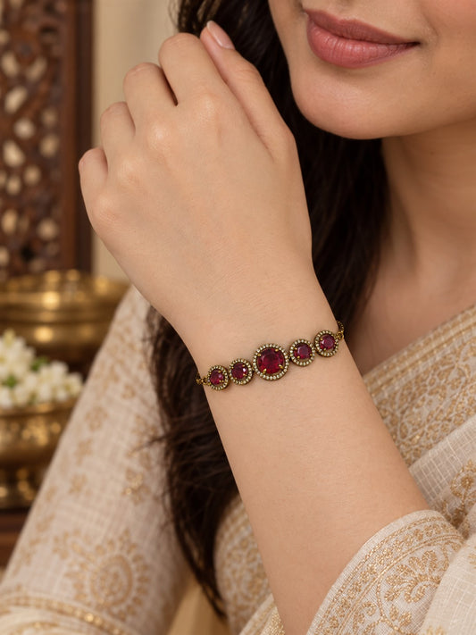 South Indian Gold Plated Red AD Adjustable Bracelet for Women