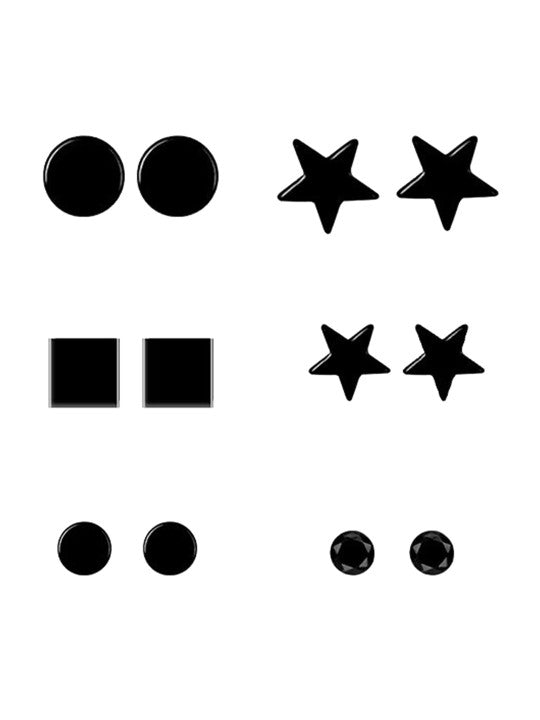 Pack of 6 Geometric Magnetic Stud Earrings