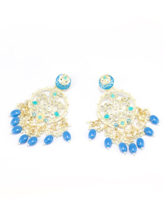 Blue Floral Beads Drop Earrings