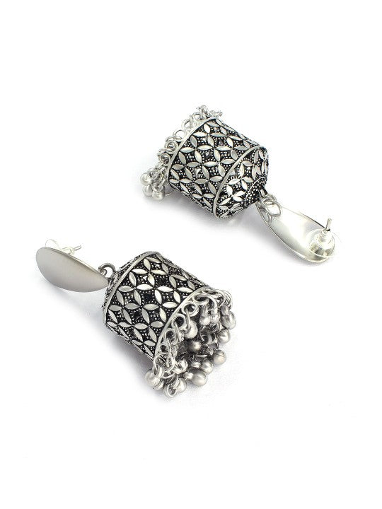 Silver Plated Dome Shaped Oxidised Jhumkas