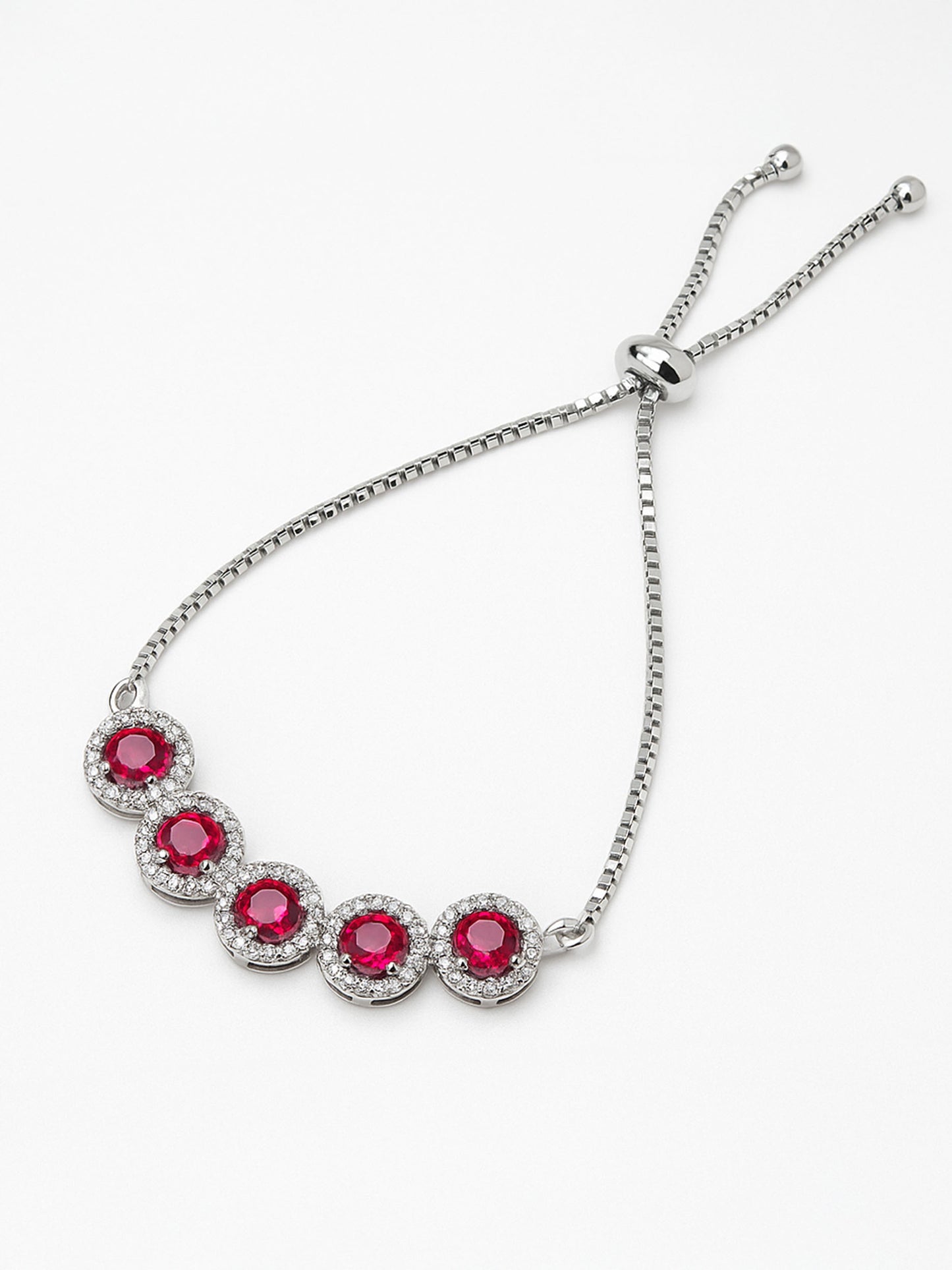 Silver Plated Red AD Adjustable Bracelet for Women