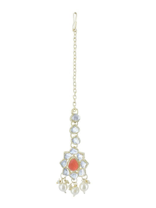 Gold-Plated Crystal Studded Jewellery Set With Maangtika