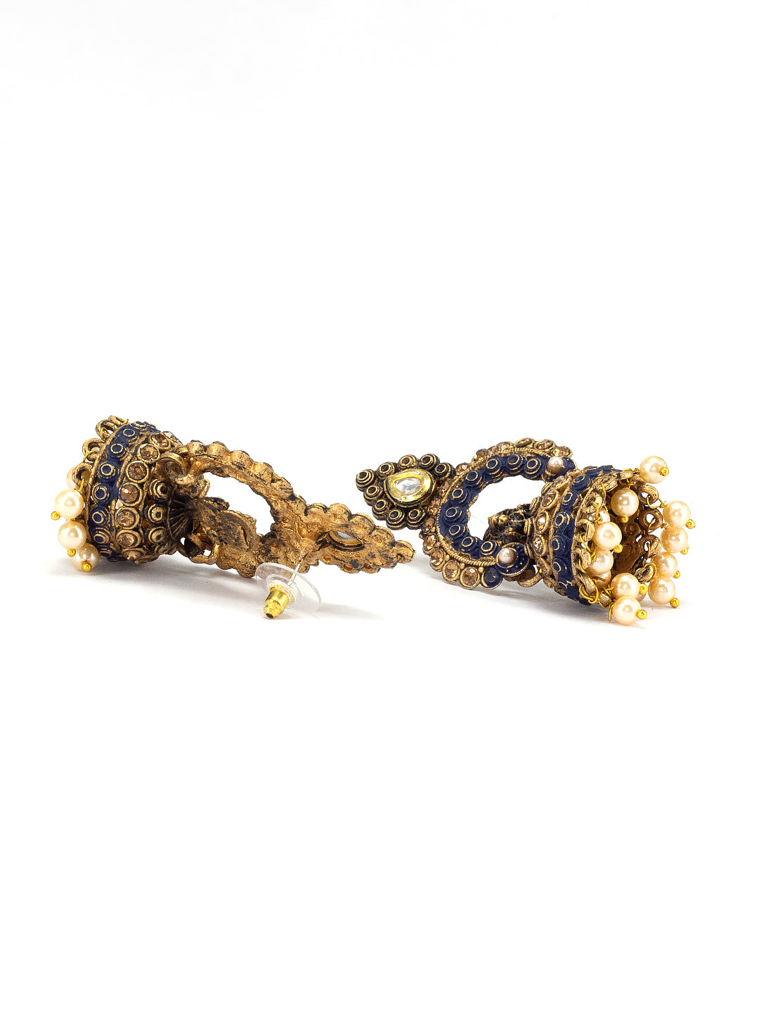 Gold Plated Blue Classic Jhumka Earrings
