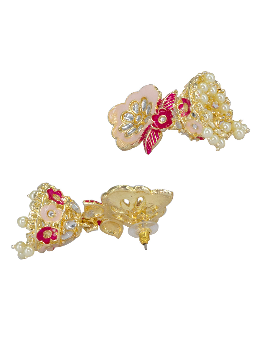Pink Classic Gold Plated Jhumkas Earrings