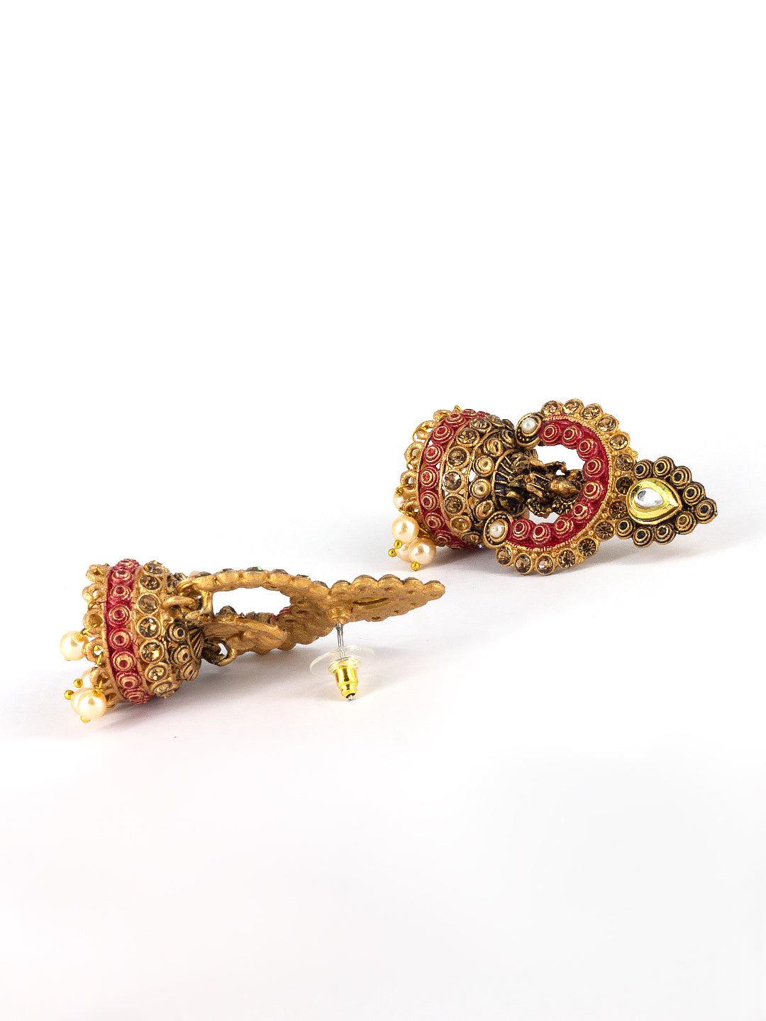 Gold Plated Red Classic Jhumka Earrings