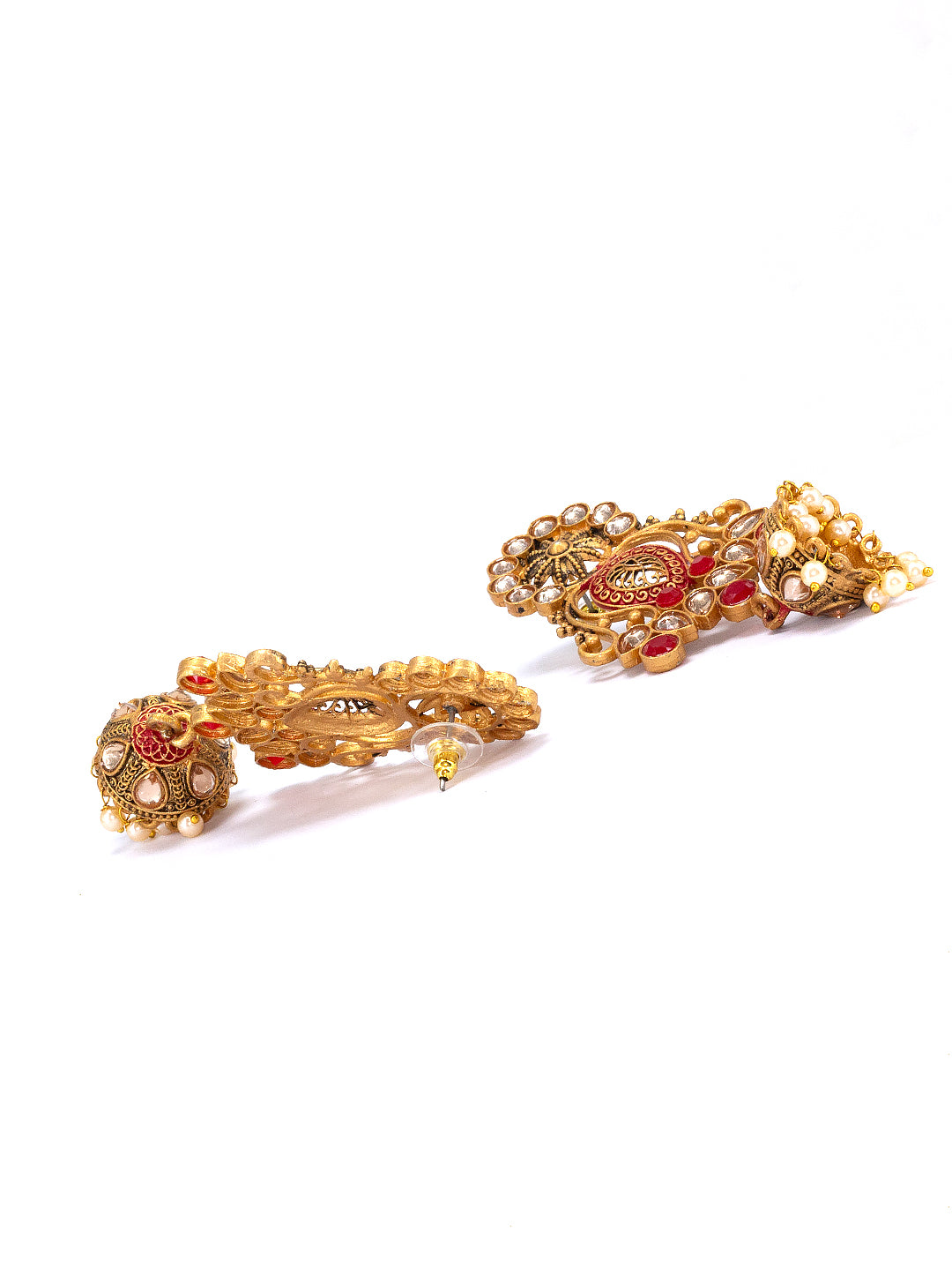 Gold Plated Red Floral Jhumka Earrings