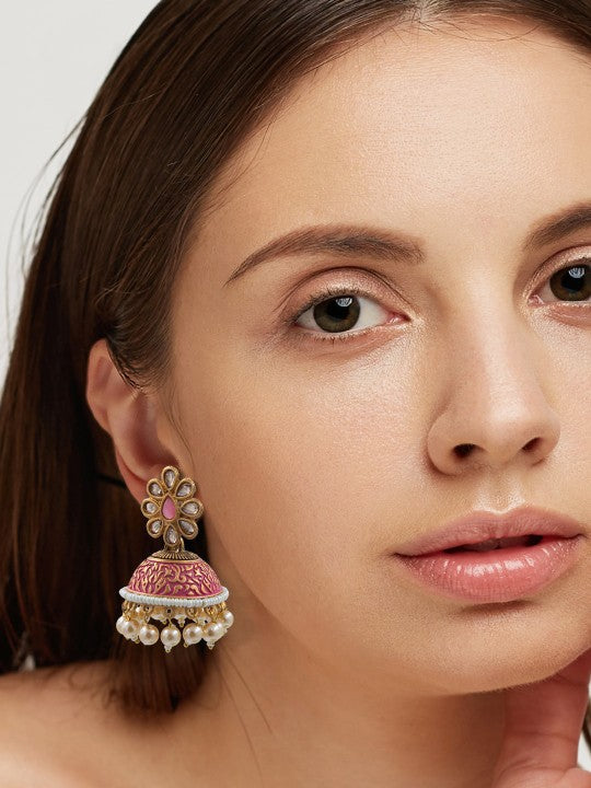 Gold-Plated Red Classic Jhumkas Earrings