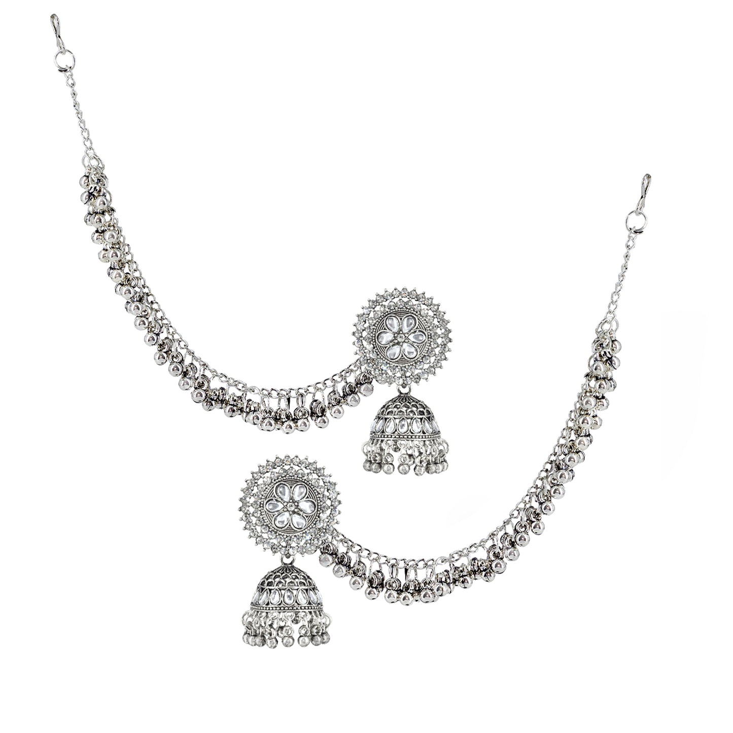Floral Jhumka Earrings With Chain