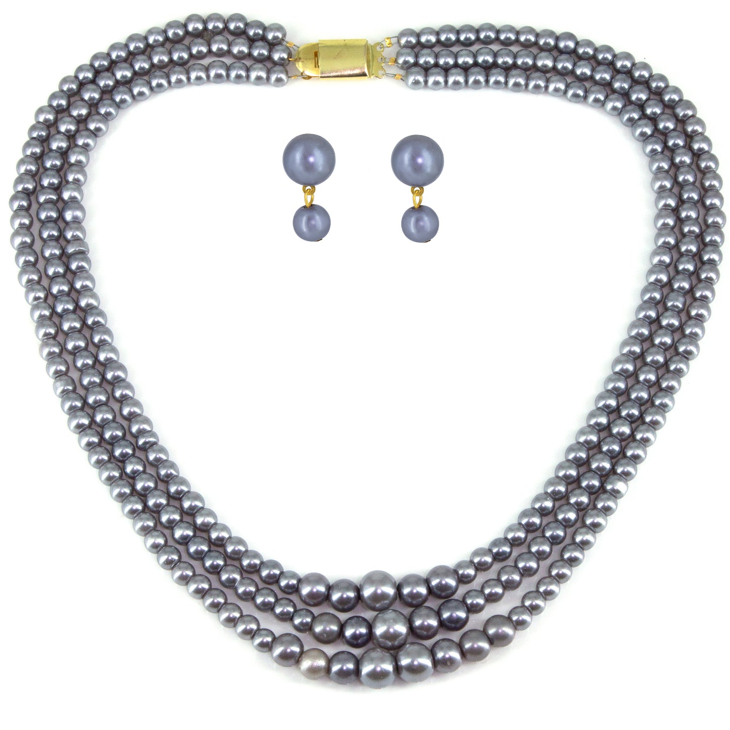 Ash Grey 3-Layered Faux-Pearl Jewellery Set