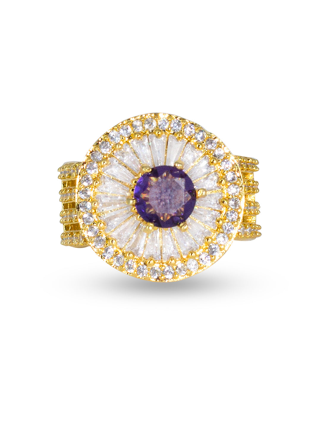 Purple Statement Solitaire AD-Studded Adjustable Ring