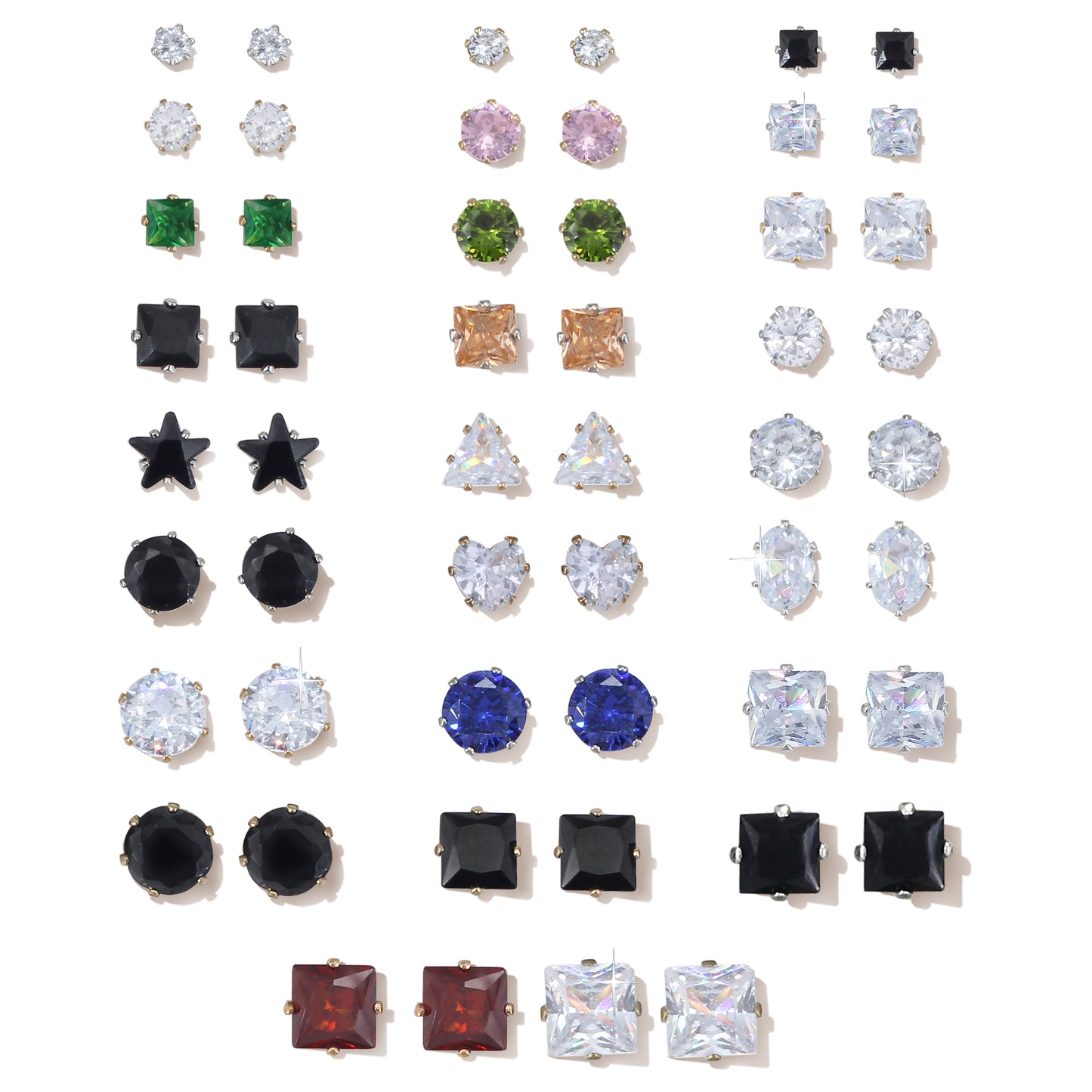 Pack of 26 Multicolour Geometric AD Stud Earrings
