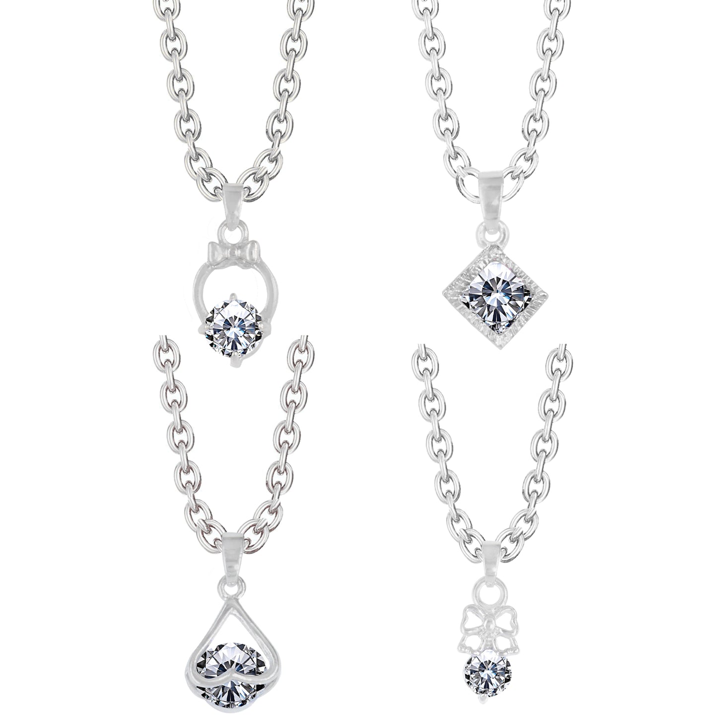 PRIVIU Round AD Chain Pendant Combo for Girls (Set of 4)
