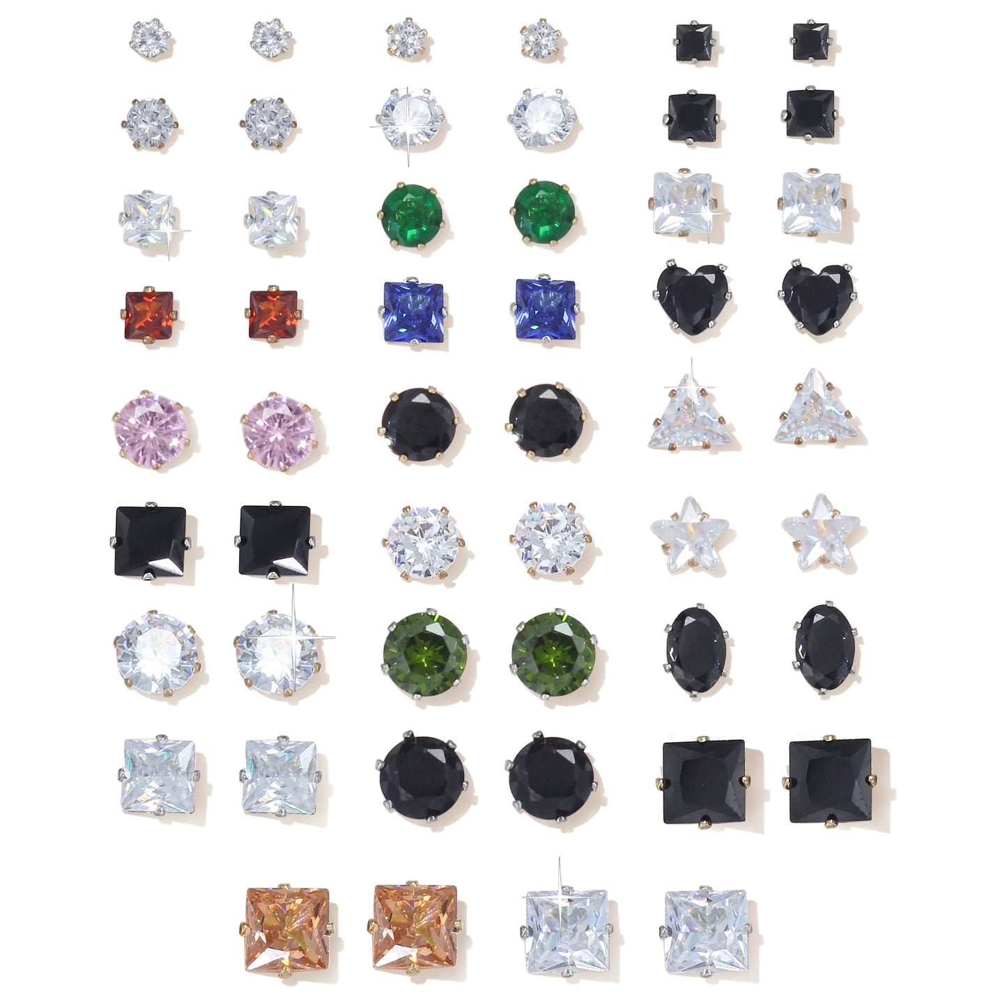 Pack of 26 Multicolour Geometric AD Stud Earrings