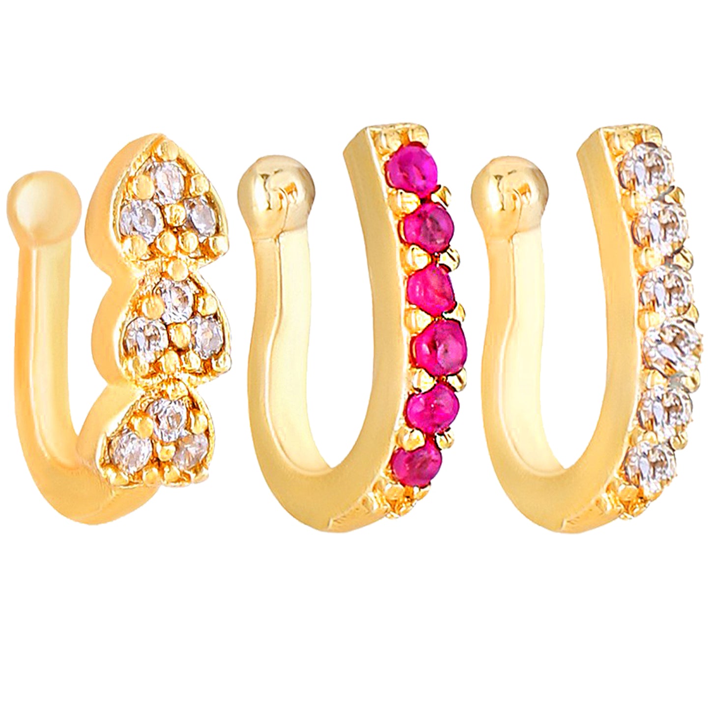 Pack of Three Gold-Plated AD Studded Nosepins