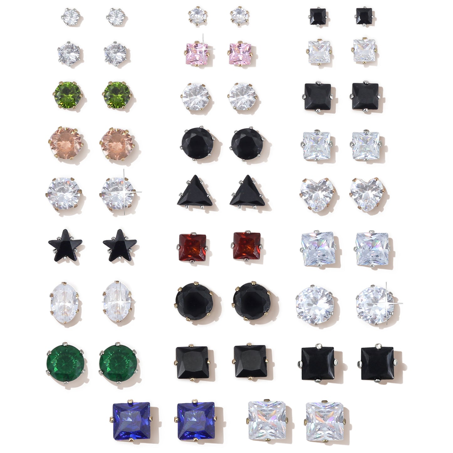 Pack of 26 Multicolour Geometric AD Stud Earrings