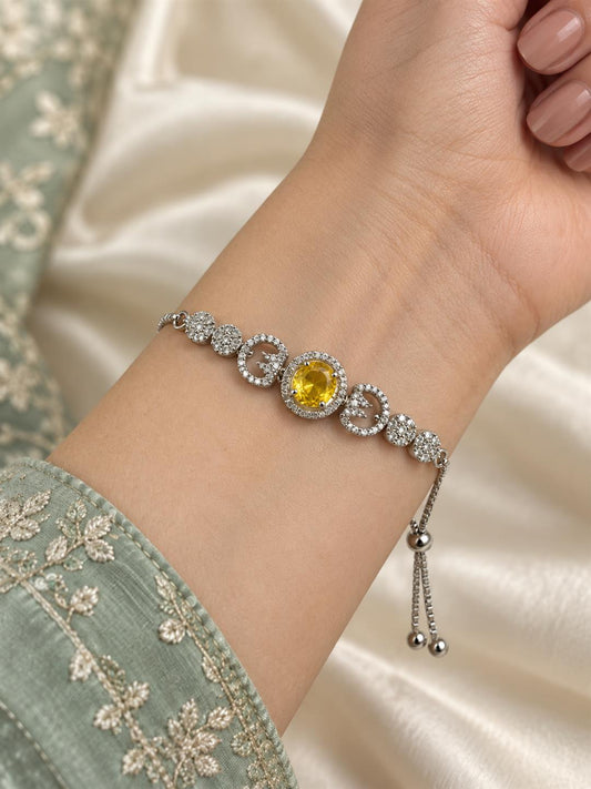 Rhodium Plated Yellow AD Adjustable Bracelet for Women