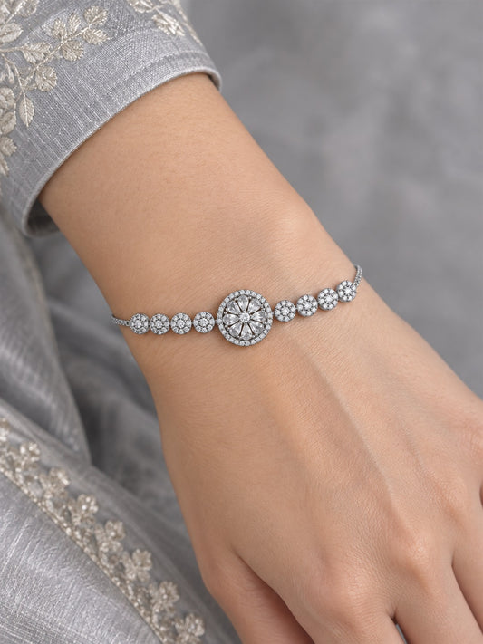 Rhodium Plated AD Adjustable Bracelet for Women