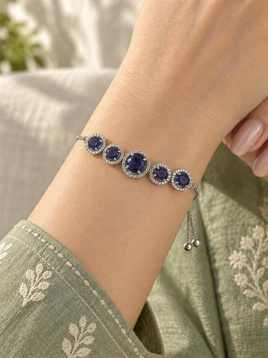 Rhodium Plated Purple AD Adjustable Bracelet for Women