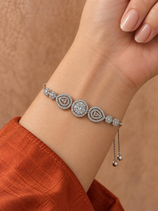 Rhodium Plated AD Adjustable Bracelet for Women