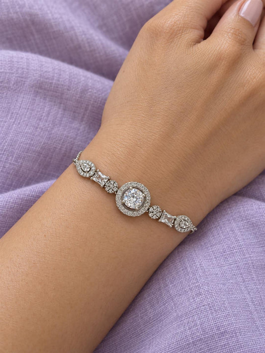 Rhodium Plated AD Adjustable Bracelet for Women