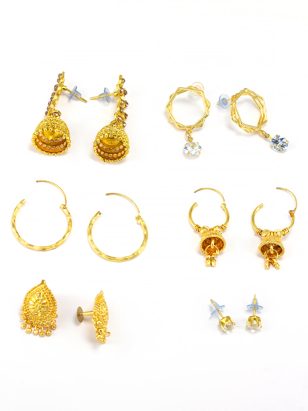 Pack of 6 Gold Plated Hoop, Jhumkas & Studs Earrings