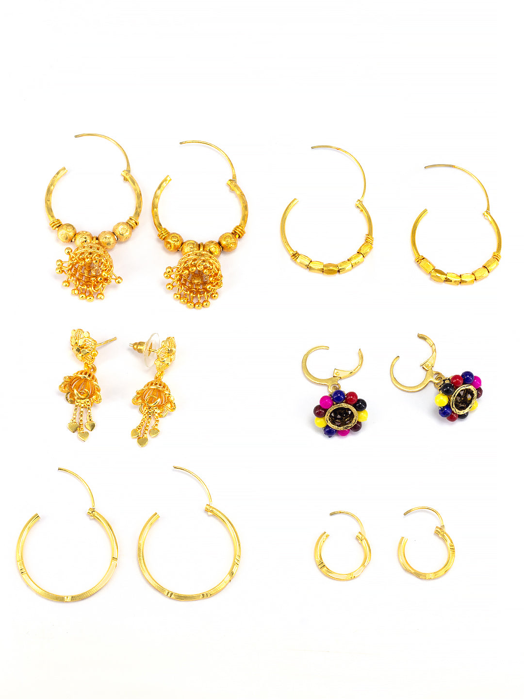 Pack of 6 Gold Plated Hoop, Jhumkas & Studs Earrings