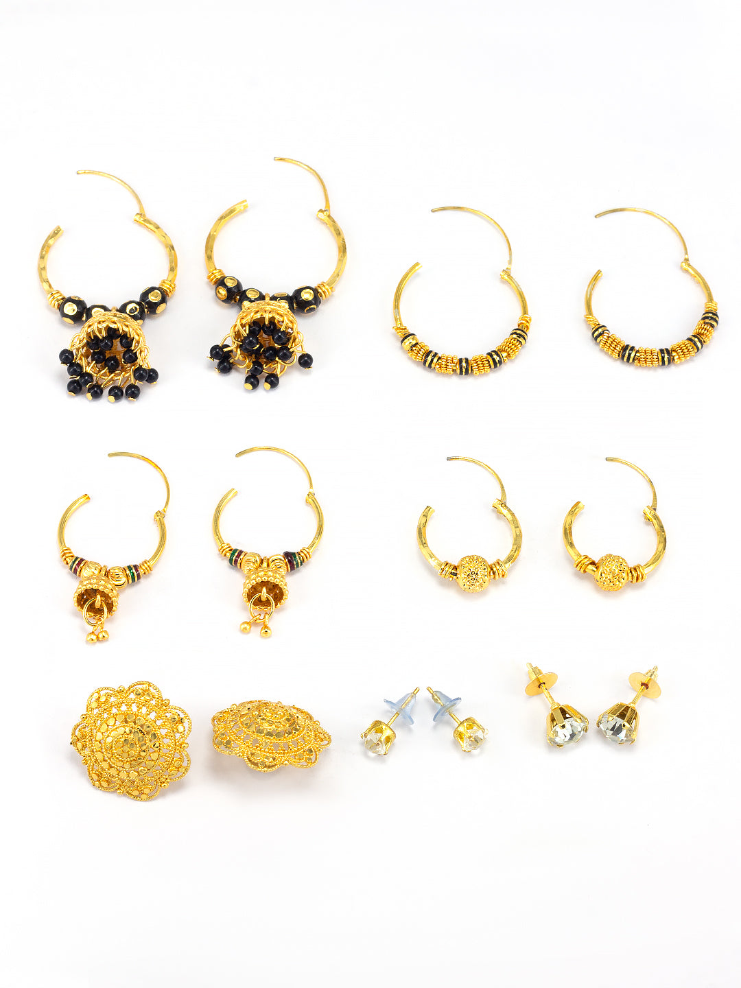 Pack of 7 Gold Plated Hoop, Jhumkas & Studs Earrings
