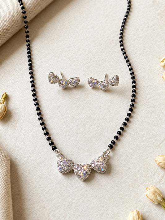 Silver Plated AD Heart Mangalsutra for women