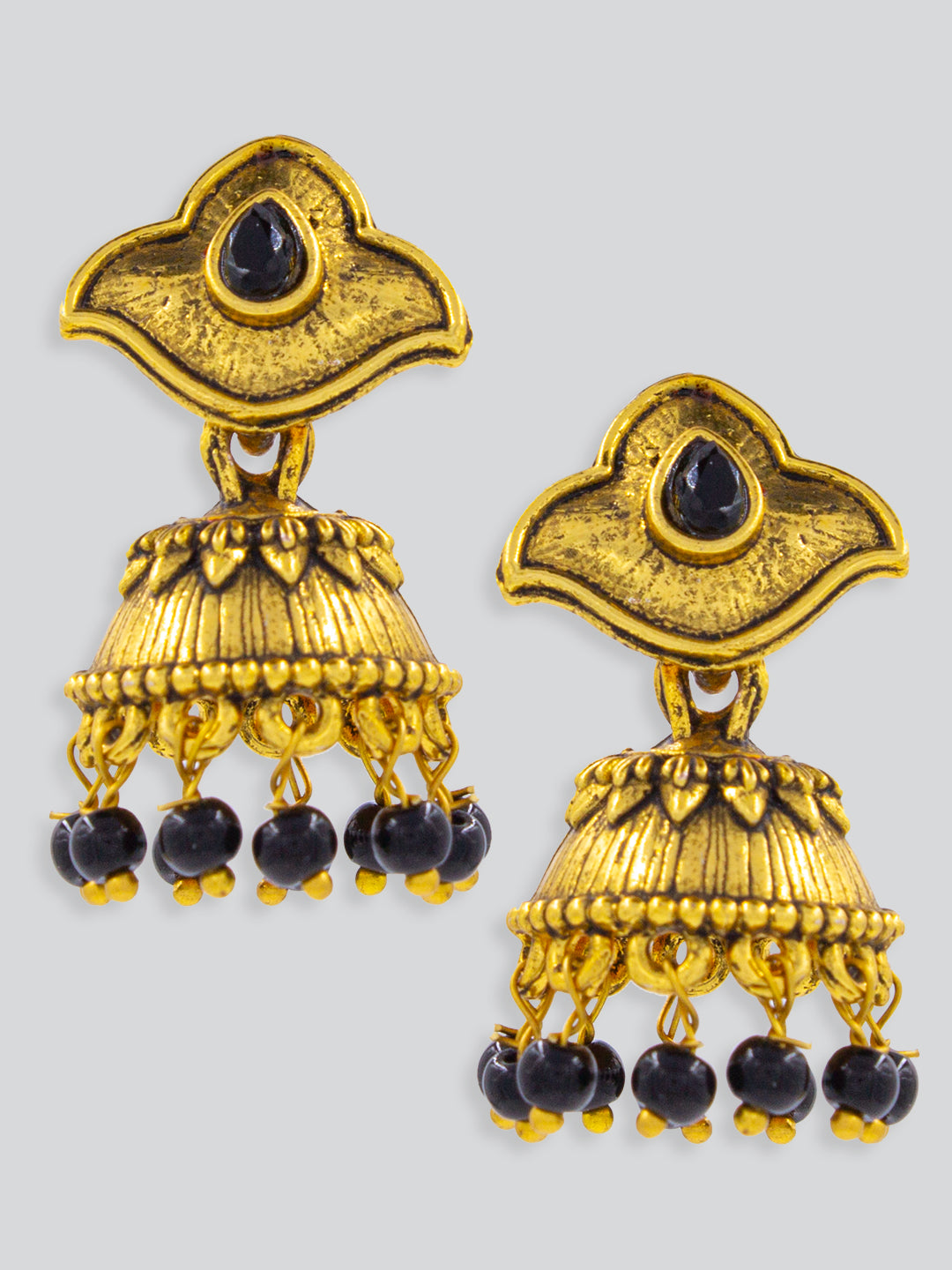 Black Beads Drop Jhumki Earrings