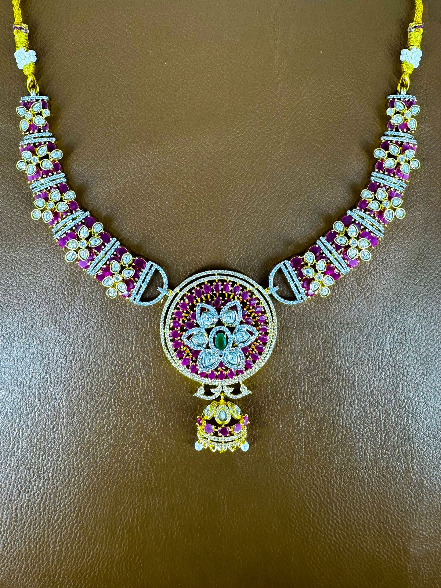 Gold Plated Ruby Pink AD Kundan Choker Jewellery Set