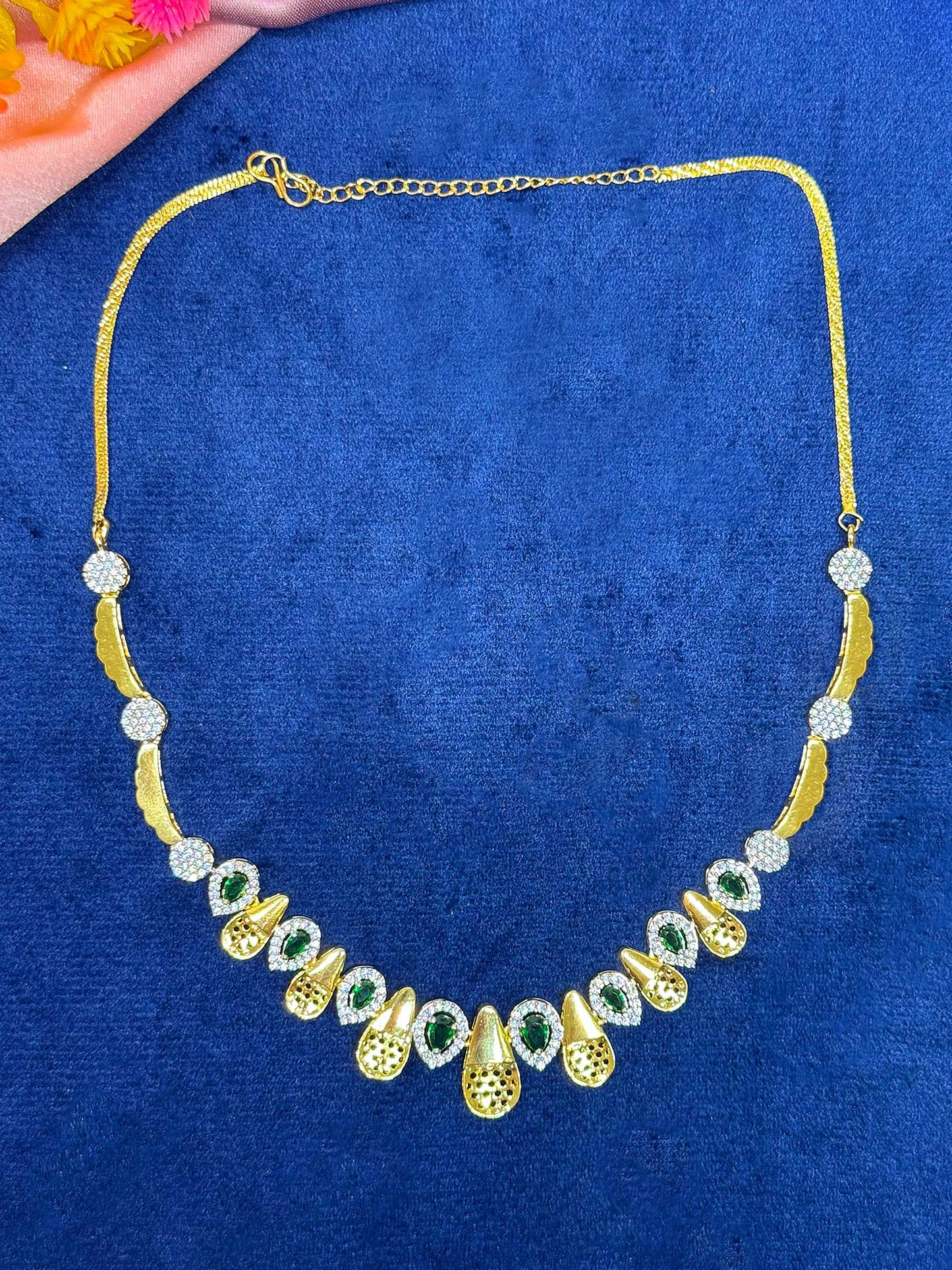 Gold Plated Green AD Minimal Jewellery Set