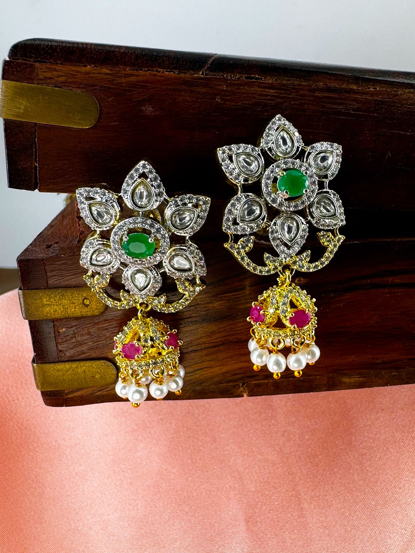 Gold Plated Ruby Pink AD Kundan Choker Jewellery Set