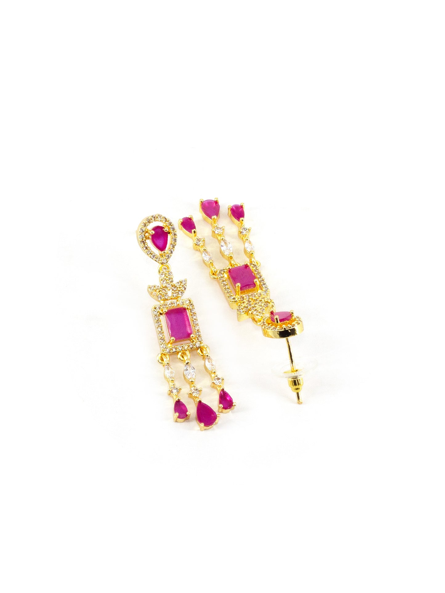 Gold Plated Red AD Studded Jewellery Set