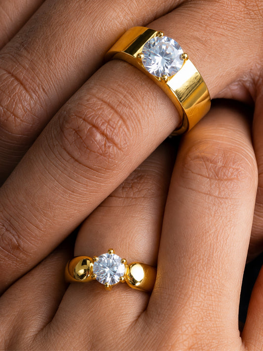 Trendy Set of Two Solitaire American Diamond Adjustable Couple Rings