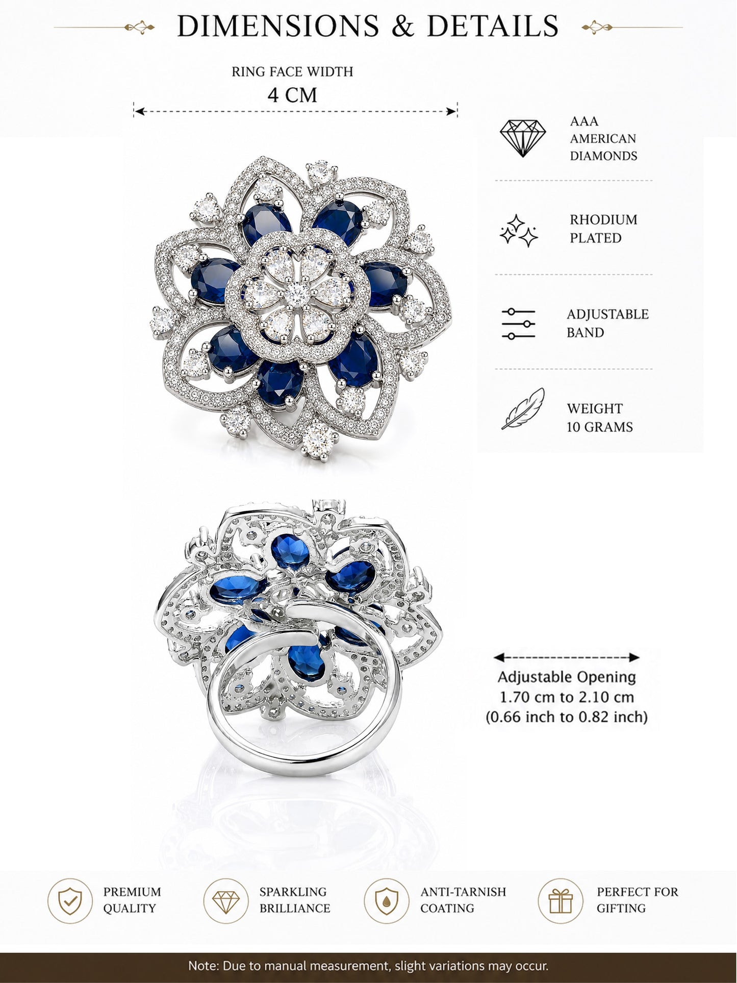 Silver Plated Blue AD Finger Ring for Women