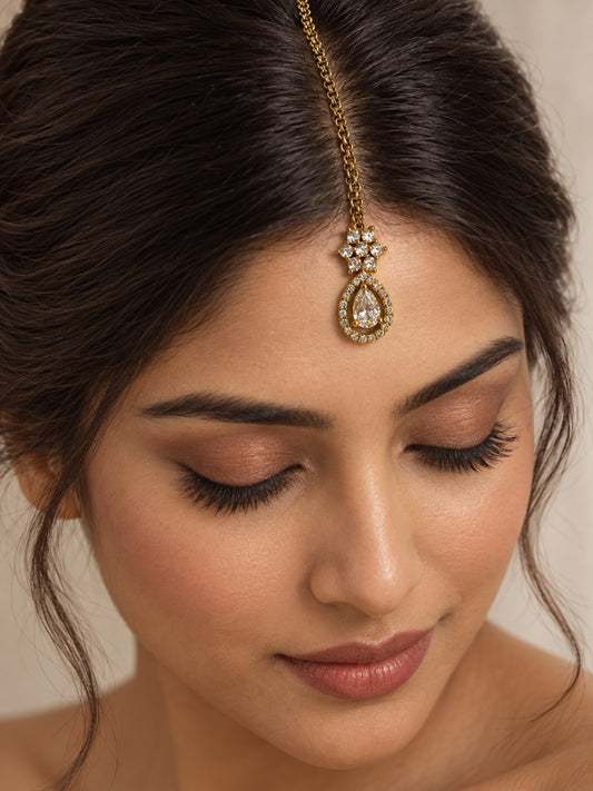 South Indian Gold Plated AD Maang Tikka for Women