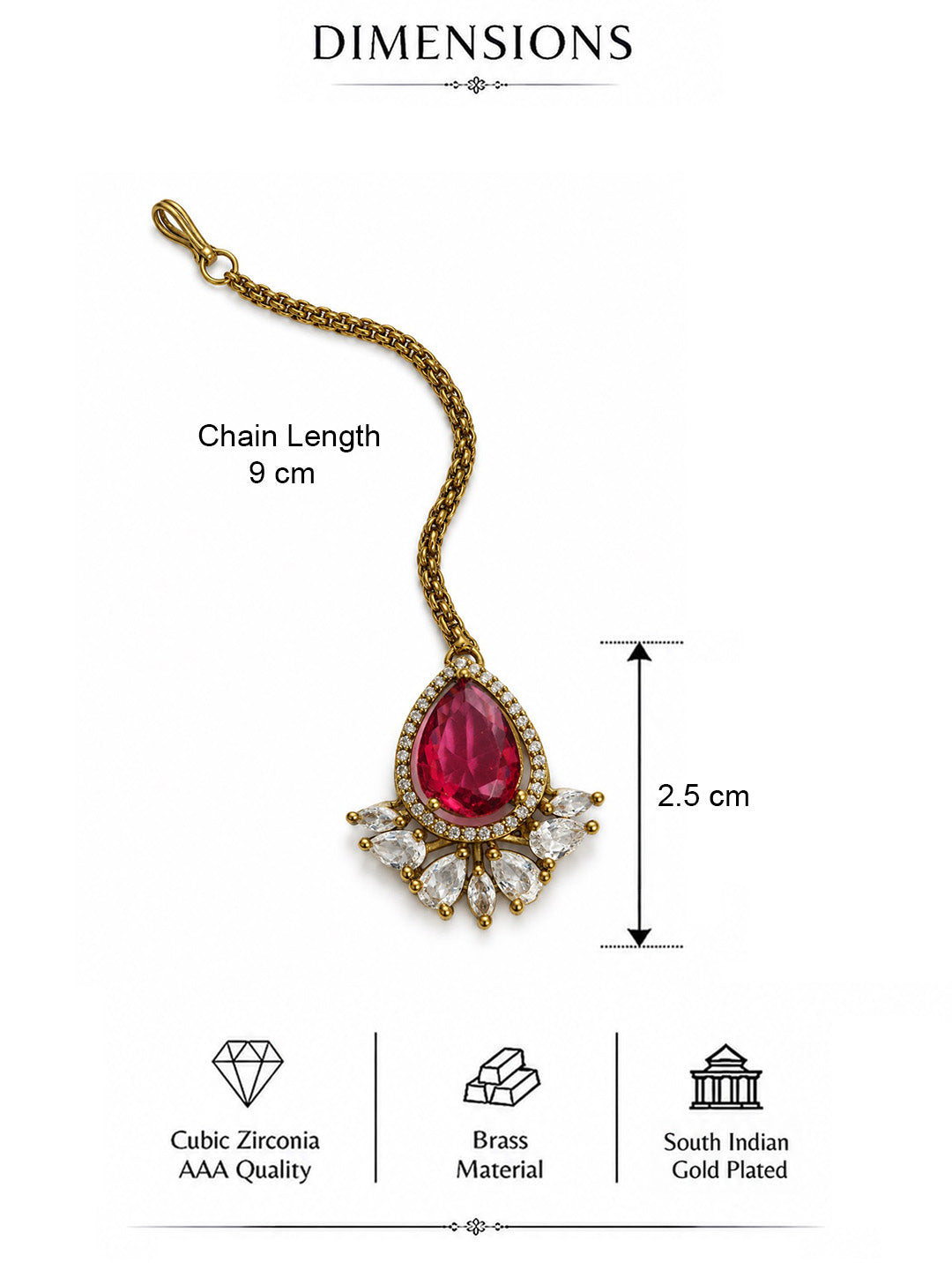 Antique Gold Plated Red Maang Tikka for Women
