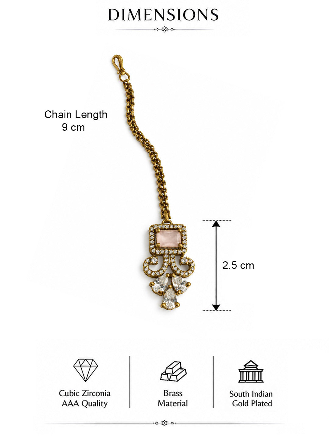 Antique Gold Plated Pink Maang Tikka for Women