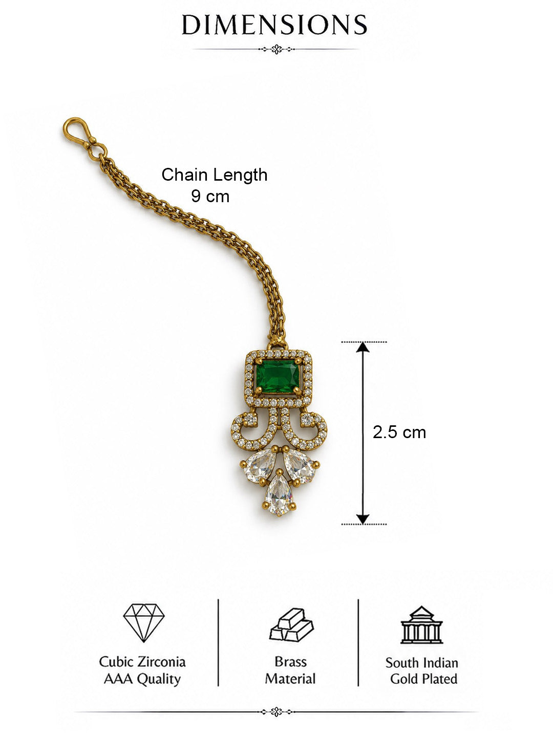 Antique Gold Plated Green Maang Tikka for Women