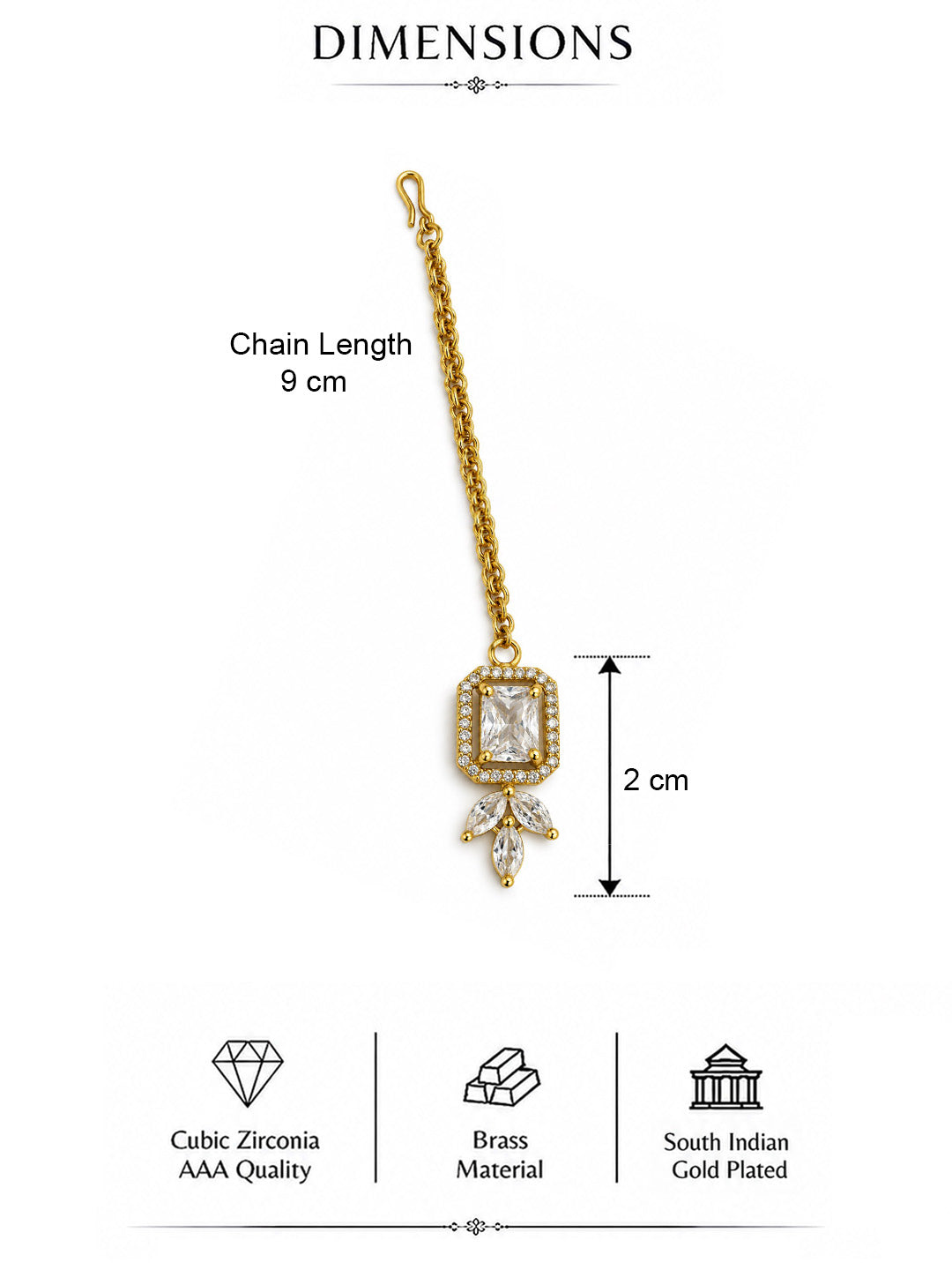 South Indian Gold Plated AD Maang Tikka for Women