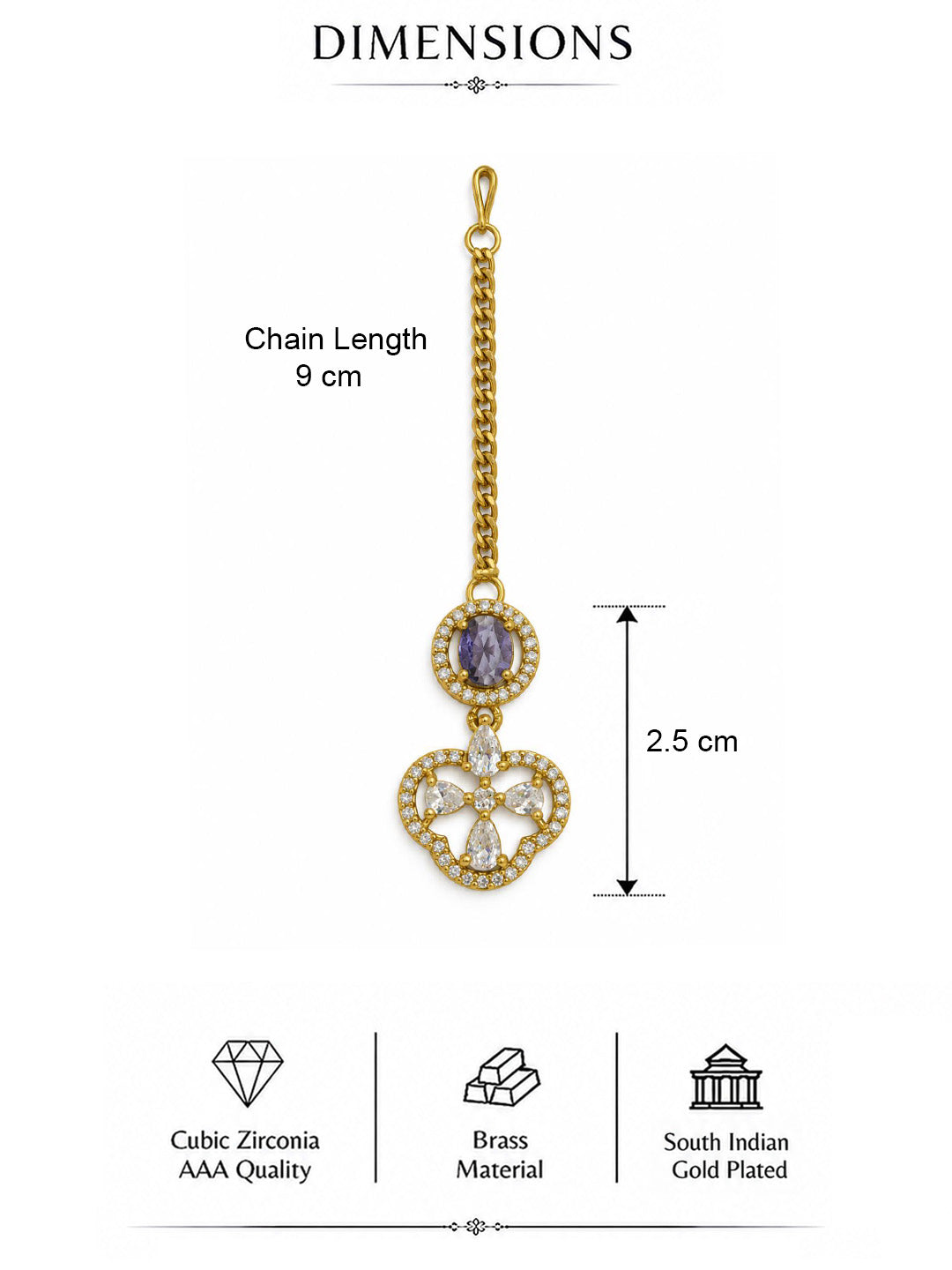 South Indian Gold Plated Purple AD Maang Tikka for Women