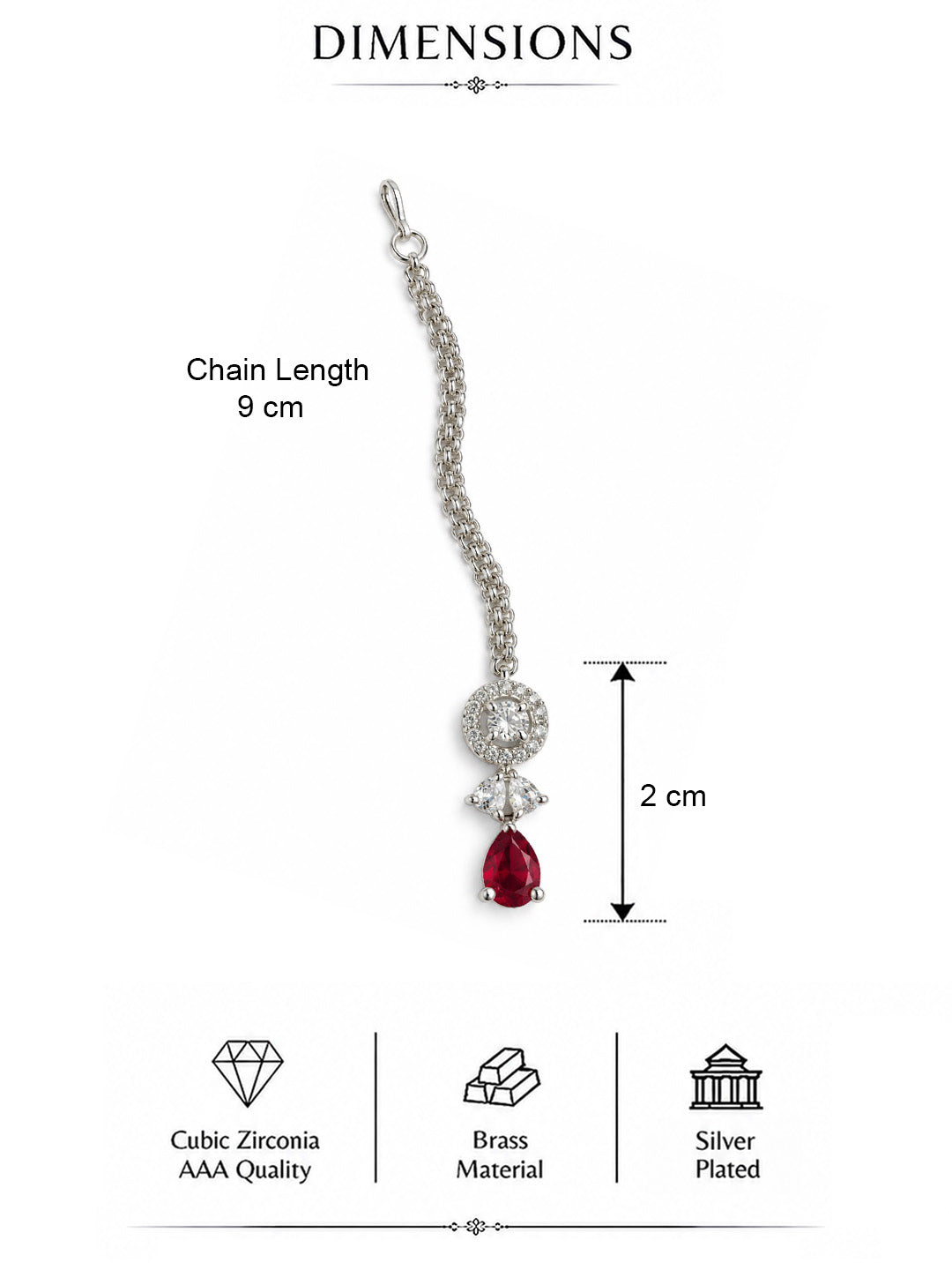 Silver Plated Red AD Maang Tikka for Women