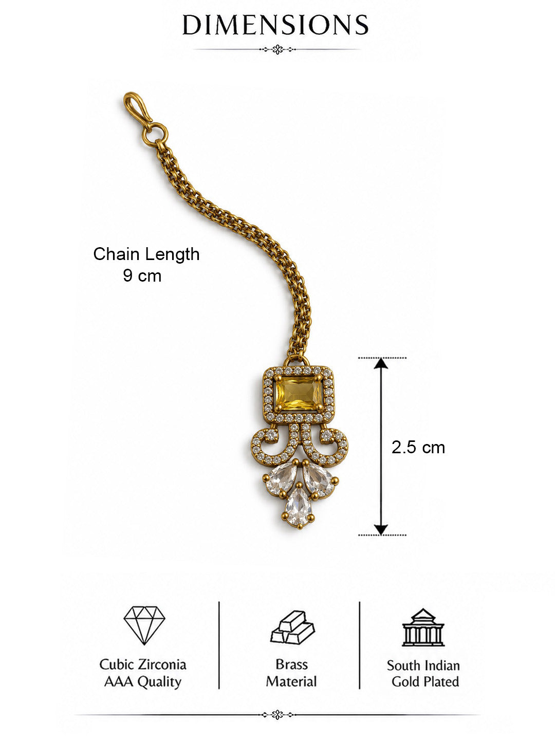 Antique Gold Plated Yellow Maang Tikka for Women
