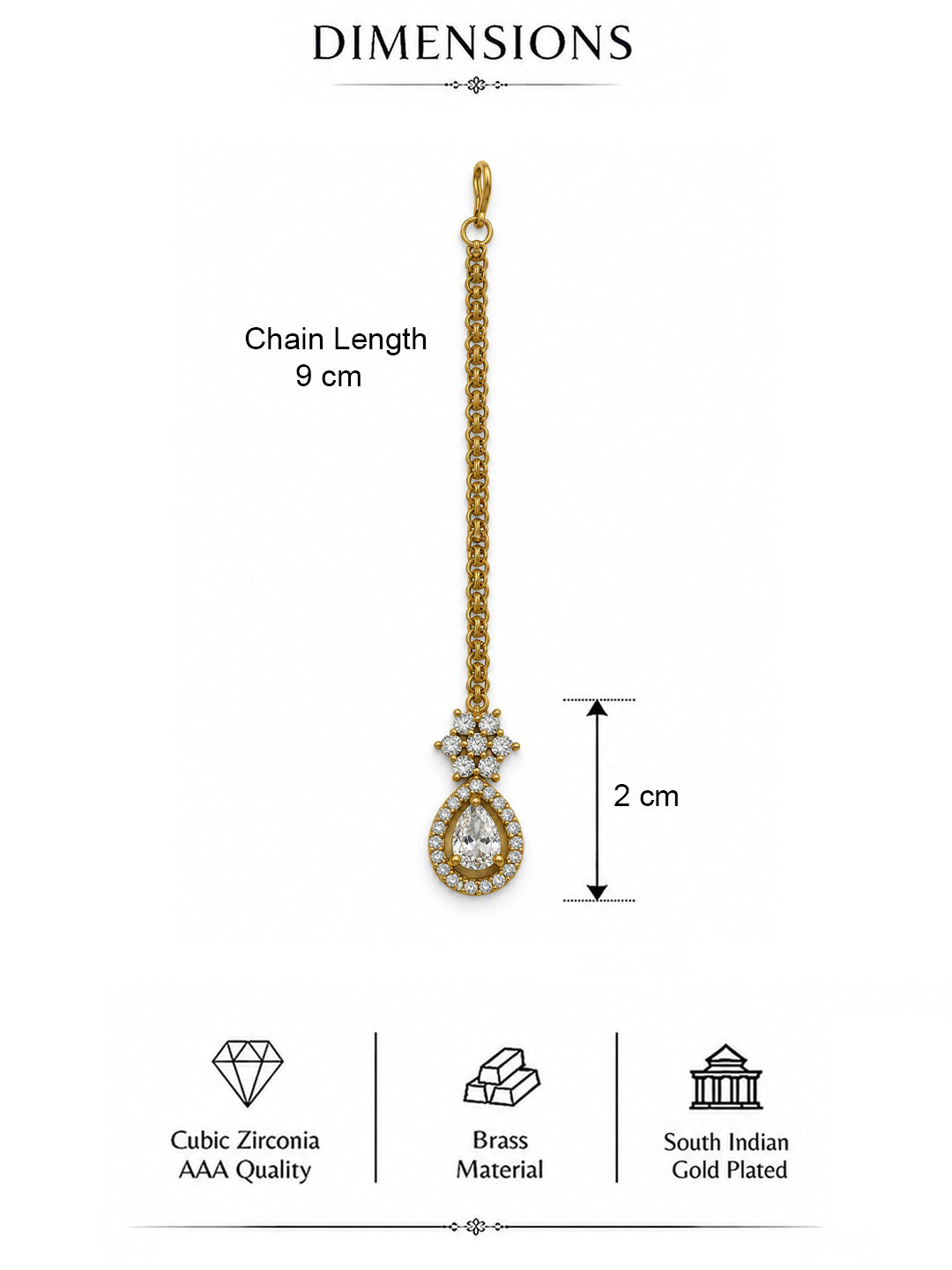 South Indian Gold Plated AD Maang Tikka for Women