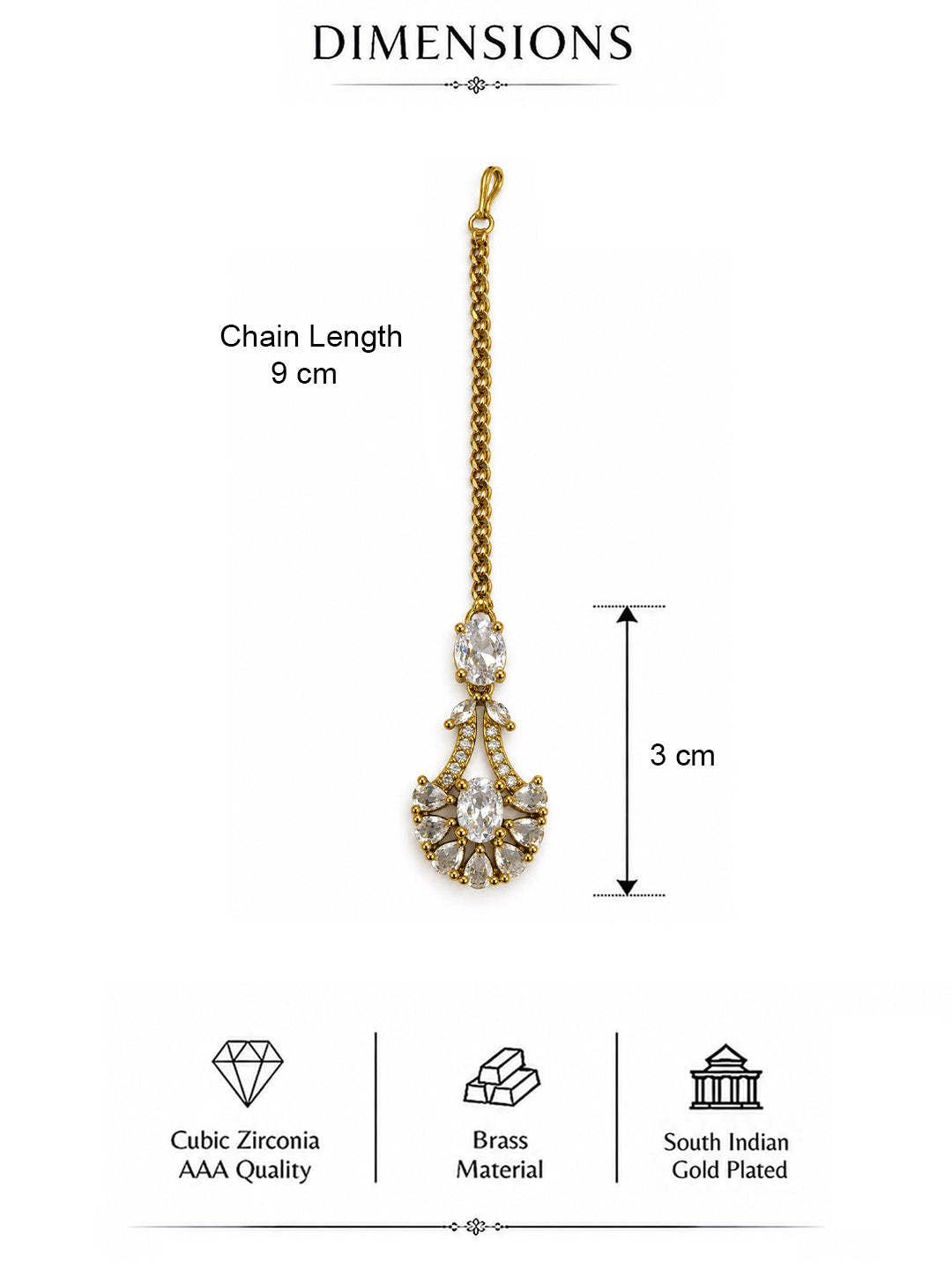 South Indian Gold Plated AD Maang Tikka for Women