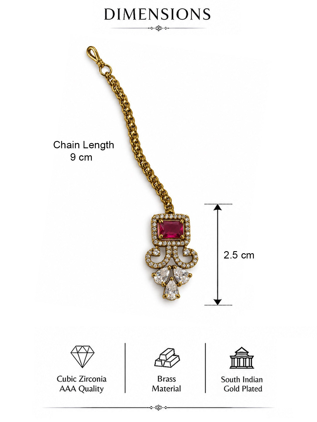 Antique Gold Plated Red Maang Tikka for Women