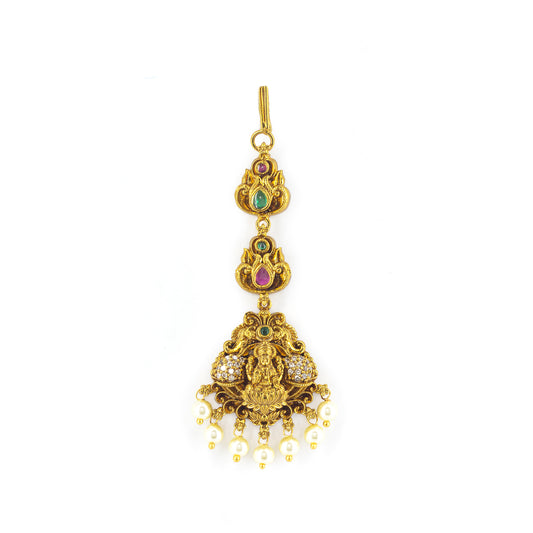 Gold Plated AD Temple Traditional Maang Tikka for Women